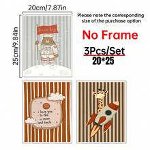 1/3件套条纹太空主题儿童房墙饰套装，包含3张海报或帆布画，图案包括宇航员熊、长颈鹿火箭以及励志名言“我爱你到月球再返回”。帆布墙饰海报适用于房间家居装饰，美观实用，可选配画框，可用于卧室、婴儿房、客厅、办公室等场所的装饰。 - 彩色 - 查看 28