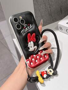 Disney Mickey Mouse Clubhouse Phone Case : 3D Fluffy Pattern Border Protector Phone Soft Phone Case With A Free Cute Mickey Bracelet Chain Lanyard, Mickey, Minnie, Goofy, Donald Duck, Daisy Duck, Pluto, For Apple 17 Promax 17 Pro 16 15 14 13 12 11 Pro Max XS Max X XR Soft Cover Summer Phone Case - 白色 - 查看 4