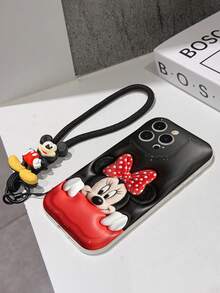 Disney Mickey Mouse Clubhouse Phone Case : 3D Fluffy Pattern Border Protector Phone Soft Phone Case With A Free Cute Mickey Bracelet Chain Lanyard, Mickey, Minnie, Goofy, Donald Duck, Daisy Duck, Pluto, For Apple 17 Promax 17 Pro 16 15 14 13 12 11 Pro Max XS Max X XR Soft Cover Summer Phone Case - White - View 7