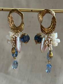 rundraw 2pcs High Quality Asymmetrical Tassel Retro Metal Earrings, Suitable For Balls, Parties, Banquets, And Daily Outfit Accessories - Multicolor - View 1