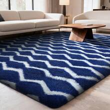 Sour Lemon Fluffy Area Rug Thick & Shaggy Carpet For Living Room & Bedroom Floor, Home Decor Anti-Slip Soft Carpet Floor Mat - Blue & White Waves - View 17
