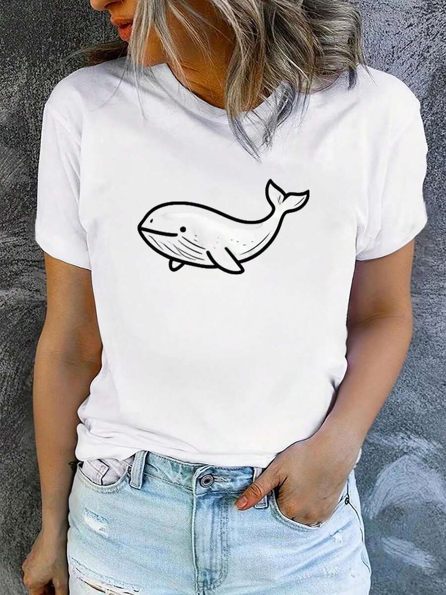 1 Women's Summer Short Sleeve T-Shirt With Print, Modern And Casual, Machine Washable, Comfortable Fit, 2D Flat Print, 180g, 100% Cotton. - 白色_06 - 查看 1