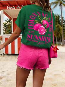 Women's T-Shirt, Short Sleeve Graphic Print T-Shirt, Casual Urban Style, Cute Summer Top, Women's Beach Outfits, Matching Mom And Daughter Set, California Summer Outfits, Women's Vacation Outfits, Women's Summer Set - 綠色 4 - 查看 3