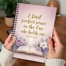 1pc Christian Themed Floral Decorative Spiral Notebook, Cover Printed With Bible Verse "Thou Wilt Keep Him In Perfect Peace, Whose Mind Is Stayed On Thee" (Isaiah 26:3), 100 Practical Inner Pages, Suitable For Work, Study, Diary, Planning, Gift For Graduation, Birthday, Etc. - I - View 4