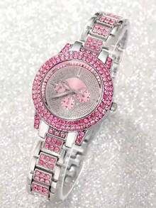 Set de 2 piezas de reloj de cuarzo de acero inoxidable con cristales de moda y pulsera para mujeres - Multicolor - Ver 2