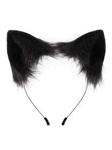 A Cat Headband Plush Cat Ears Cos Fox Ears Headband Hand Imitation Animal Ears Hair Accessories Hair Clip Lolita Accessories Party Stage Dress Up Headwear - Dark Brown - 查看 1