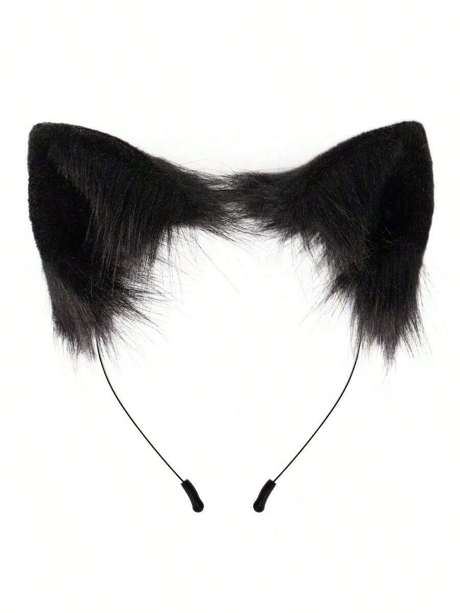 A Cat Headband Plush Cat Ears Cos Fox Ears Headband Hand Imitation Animal Ears Hair Accessories Hair Clip Lolita Accessories Party Stage Dress Up Headwear - Dark Brown - 查看 1