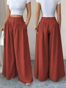 Nuevos pantalones anchos de mujer de estilo casual y elegante con diseño de hebilla floral, pantalones largos de lino de color caqui adecuados para primavera/verano, Acción de Gracias, Halloween, pantalones anchos y sueltos versátiles, pantalones - Rojo - Ver 7