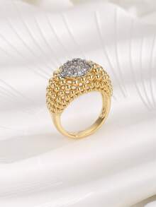 1 pièce Bague décorée de perles en cuivre plaqué or 18 carats et zircone, convient pour le port quotidien des femmes - Doré - Voir 3