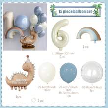 15pcs Dinosaur Pattern Foil Balloons Set, 32-Inch White Number Balloons 0-9 And Hazy Blue Latex Balloons, Suitable For Dinosaur Theme Birthday Party Decoration, Photography Backdrop, Baby Shower Decor And Home Gathering Atmosphere - View 7