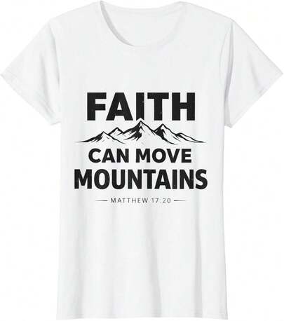 Faith Can Move Mountains Matthew 17:20 Christian T-Shirt For Women Men Summer Short Sleeve Tee Plus Size T-Shirts Casual T Shirt Loose Graphic Printed Tops Clothing Soft Cotton Round Neck Design Unisex Tee Top Basic Black Tees Jersey Cosplay