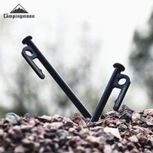 CAMPINGMOON 1 pièce Piquets de tente en acier au carbone anti-rouille durables, convenant pour le camping et la plage, comprenant un étui de piquets et un sac de rangement - Clous en acier robustes pour tentes de camping et utilisation en extérieur, T15 T20 T25 T30 T35 T40 - Noir - Voir 2