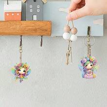 6 piezas Kit de pintura de diamantes DIY de hada llavero - Vibrante de doble cara, colgante acrílico hecho a mano con formas de diamante únicas - Excelente para decoración del hogar, decoración del jardín, recuerdos de fiesta, accesorios para mochilas | Llavero decorativo | Formas surtidas, Kit de arte de diamantes - Ver 2