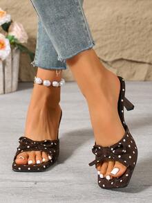 Coffee Color Summer New Mesh Breathable Open Toe High Heel Sandals, Versatile Minimalist Stiletto Sandals For Women,Polka Dot - Coffee Brown - View 4