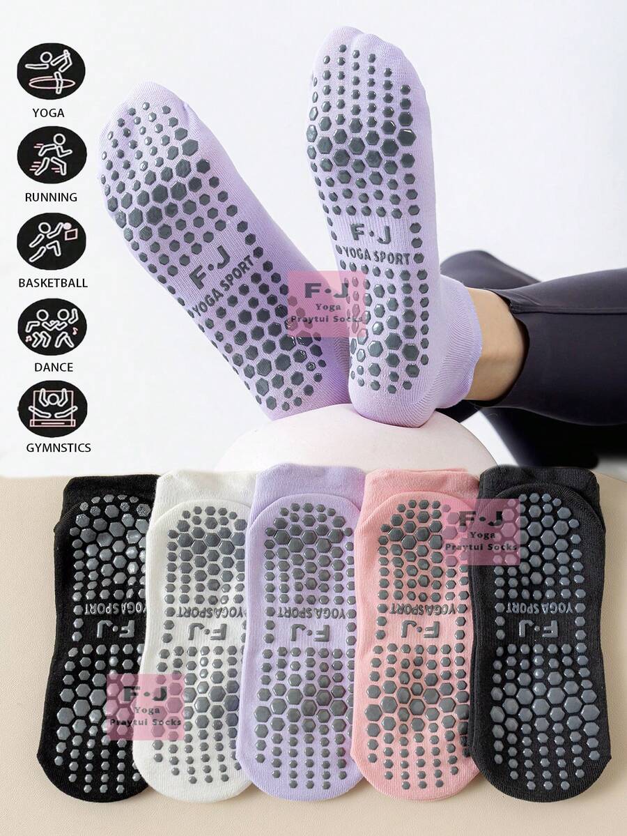 1/3/5 Pairs Women Pilates Yoga Socks, Professional Non-Slip Suitable For Dance, Workout, Yoga, Fitness, Floor Exercise, Short Socks With Silicone Grips, Invisible Toe Socks, Solid Color, Suitable For Indoor Fitness, Dance, Yoga, Gym, Floor Sports Ankle Socks, Valentine's Day & Mother's Day Gift - Multicolor - View 1