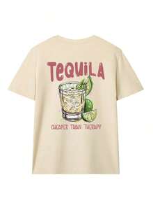 T-Shirt Semplice Da Donna Per L'estate 2026 Con Motivo Tè Al Limone E Stampa Di Fette Di Limone, Stile Vacanziero, Vestibilità Comoda, Multifunzionale, Con Scollo Rotondo, Marrone - 白色 - 查看 7