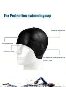 1pc Silicone Swim Cap With Ear Protection, Suitable For Adults And Teens, Protects Long Hair, Excellent Elasticity, Beach Essential Accessory, Swimming Pool Float - Multicolor - View 4