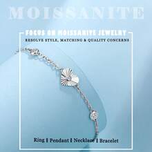 Vòng tay nữ bằng bạc S925 hình trái tim đính đá Moissanite lấp lánh, dây xích điều chỉnh được. - Vàng - Xem 7
