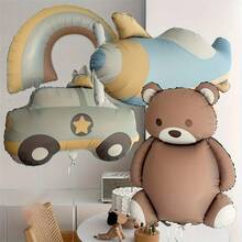 4pcs/Set Matte Teddy Bear, Airplane, Rainbow Foil Balloons Set, Suitable For Birthday Party, Anniversary Celebration, Outdoor Party, Arch Decoration, Background Decor - Matte Bear Airplane - View 1