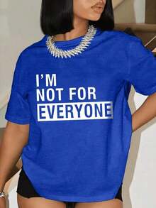 Camiseta de manga corta con estampado de eslogan para mujer, "NO SOY PARA TODOS", camisetas gráficas, tops de mujer, ropa de verano. - Azul - Ver 4