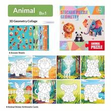Puzzle à autocollants géométriques de dinosaure pour enfants de 3 ans et plus, kit d'artisanat de collage 3D DIY, jouet éducatif Montessori pour l'apprentissage précoce, avec 8 cartes thématiques et autocollants colorés, set d'activité interactive pour tout-petits, garçons et filles, idée de cadeau d'anniversaire, cadeaux de fête, cultivant la concentration des enfants, cadeaux - Multicolore - Voir 16