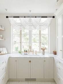 1 pieza Cortina blanca con volantes, estilo minimalista con flecos y adorno floral, tela de poliéster, adecuada para la decoración de ventanas de la sala de estar y el dormitorio - Hilo de palma blanco hilado - Ver 3
