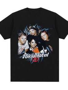 playeras de mujerRock Band Tokio Hotel Graphic Men Women T Shirt Hip Hop Punk Gothic Vintage T-shirt Cotton Short Sleeve Tee Shirt Oversized Streetwear - Negro - Ver 1