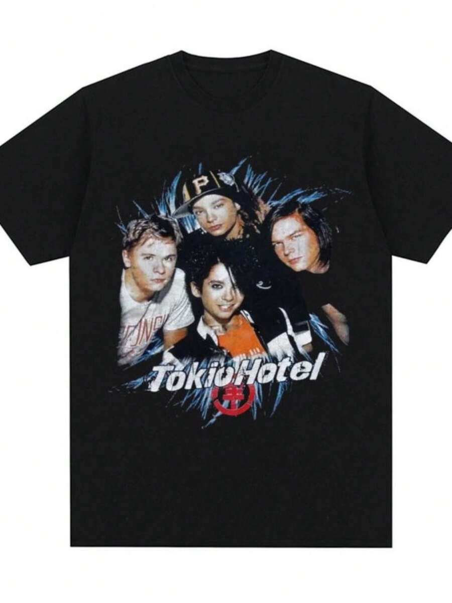 playeras de mujerRock Band Tokio Hotel Graphic Men Women T Shirt Hip Hop Punk Gothic Vintage T-shirt Cotton Short Sleeve Tee Shirt Oversized Streetwear - Negro - Ver 1