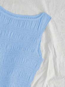 Vestido corto con volantes color albaricoque - Azul - Ver 4