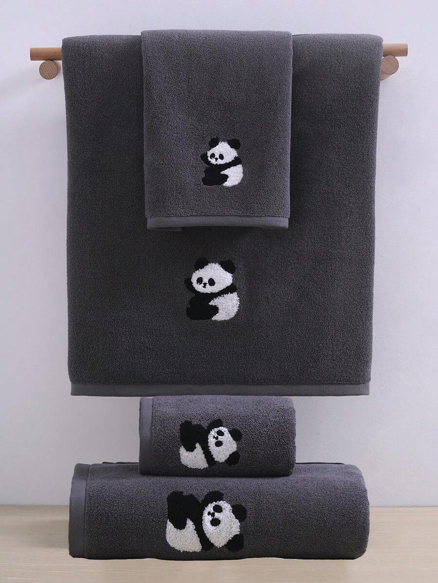QIBHI 1/2/3pcs Optional, Pure Cotton Yarn-Dyed Embroidered Cartoon Cat Face Towel Or Bath Towel, Absorbent And Soft, Holiday Decoration, Suitable For Bathroom, Hotel, Gym, Travel, Gift, Salon, Sports, Outdoor, Beach, School, Back To School, Travel Accessories, Home Essentials, Towel, Skin Care - Grey - View 1
