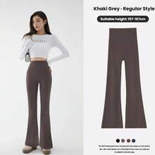 Nuevos pantalones de tiburón acampanados de cintura alta para mujer, pantalones de tiburón elásticos con corte de bota de verano, pantalones casuales Retro, ropa de calle para mujer - Gris, de 157 a 167 cm. - Ver 5