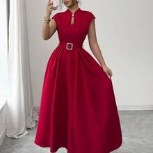 Elenzya Women's Elegant Casual Midi Dress With Romantic French Sicily Inspired Design, Suitable For Commute, Vacation, Afternoon Tea, Valentine's Day Party, Featuring Sweetheart Neck, Waist Tie Belt, Flared Hem, And Pockets, Spring/Summer - Verde militar - Ver 4