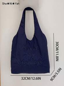 Large Capacity Shoulder Bag, Embroidered Letter Pattern, Suitable For Graduates, Teenage Girls, College Freshmen, Sophomores, Juniors, Seniors, High School And University Students, Ideal For Outdoor Activities, Travel And Back To School. This Literati-Inspired Backpack Is Also Suitable For Women Or Students To Carry Books, Shopping, Etc. - Navy Blue - View 6