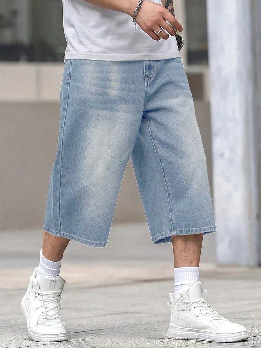 Plus Size Men's Loose Bermuda Casual Denim Shorts - Light Wash - View 1