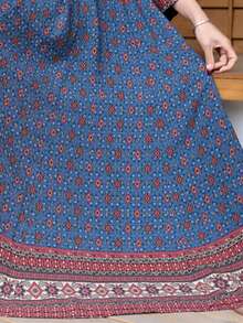 Đầm maxi phong cách Bohemian cổ điển thêu họa tiết, thích hợp cho kỳ nghỉ và du lịch mùa xuân. - Màu xanh hải quân - Xem 5