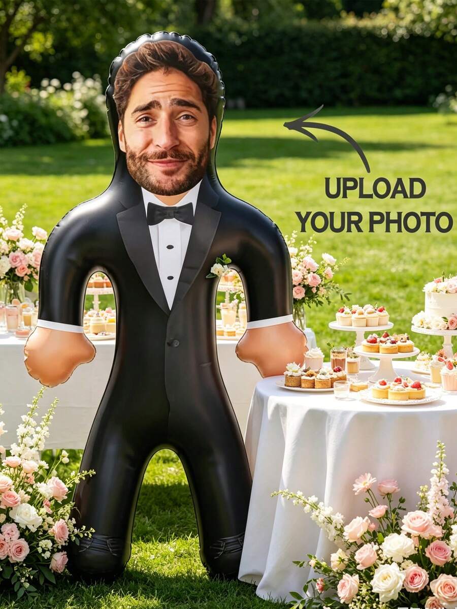 Personalized Inflatable Groom Doll Face Shaped Customizable Bride Groom Head Photo Provided For Bachelor Party Wedding Gift Bridal Shower Photo Props Inflatable Model Groom Face Doll