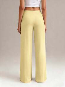 Pantalones rectos de cintura alta para mujer, casuales de primavera/invierno en color blanco - Amarillo - Ver 2