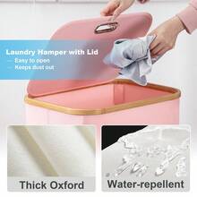 Free Shipping - 100L Aesthetic Hamper Laundry Basket, Pink Laundry Hamper With Lid Cover - Sturdy Tall Bamboo Laundry Basket Clothes Organizer - Aesthetic Bedroom Fabric Bin - Big Bathroom Dirty Clothes Hamper, Clothes Basket Laundry, Dirty Clothes Basket - 粉色 - 查看 7
