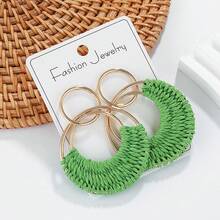 1 par de pendientes de aro tejidos de rafia de colores, pendientes colgantes de estilo bohemio, accesorio de moda elegante para mujer, adecuado para la playa y el uso diario - Multicolor - Ver 11