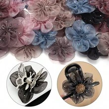 5个纯色五瓣花发夹、发带、发圈DIY配件，3D水晶花朵贴片，可用于服装、胸针、包包、手腕装饰 - 花朵 - 查看 3