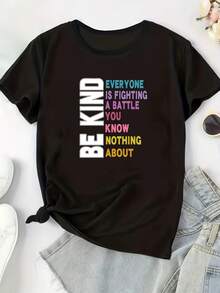 Plus Size - Plus Size - Women's Plus Size Casual T-Shirt - Elastic Summer Top With Round Neck, Comfortable Fit, Machine Washable, Women's T-Shirt, Loose Fit Clothing, Vibrant Print, Short Sleeve, Non-See-Through Fabric - 黑色 - 查看 2
