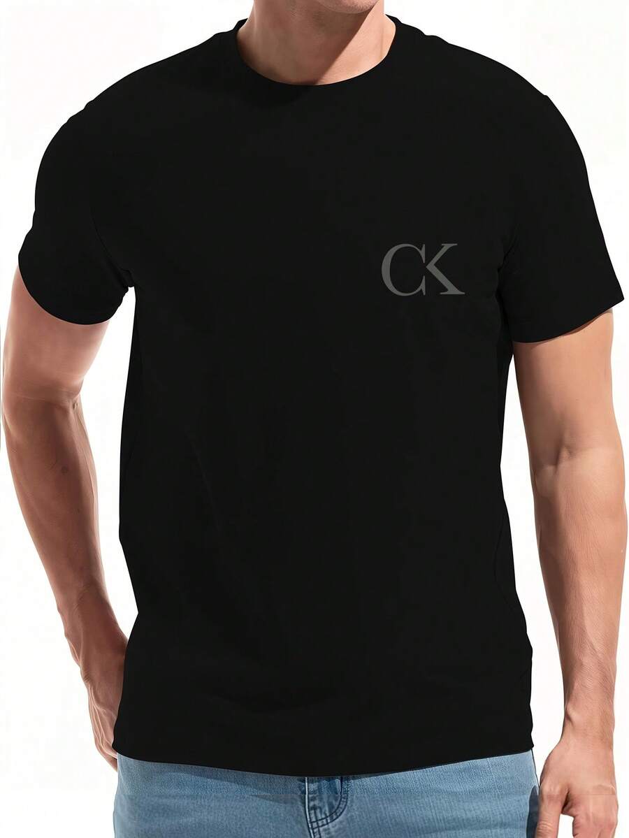 Camiseta de manga corta 100% algodón para hombre - Diseño gráfico de estampado de París y letras en el pecho, camiseta ligera y transpirable de verano con cuello redondo estilo francés, adecuada para uso en exteriores, camiseta básica casual de cuello redondo para uso diario y ocasiones especiales - Negro - Ver 1