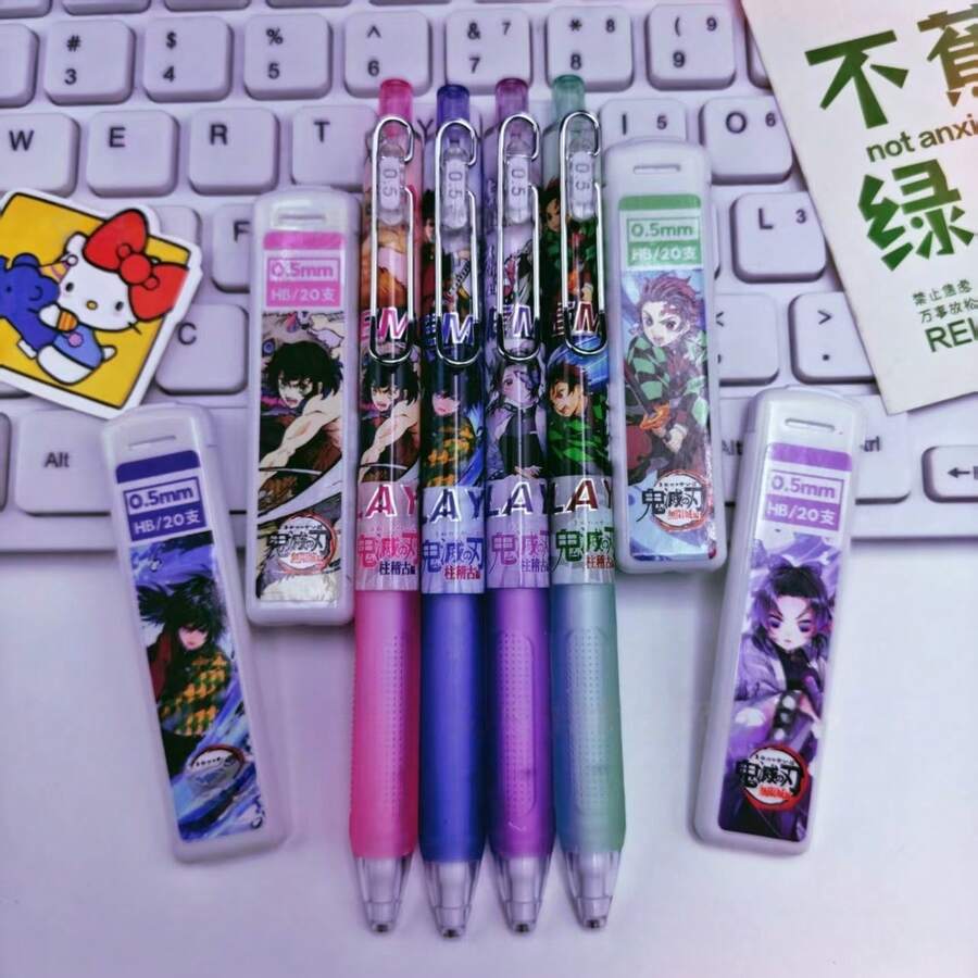 1盒，2026新款带驱魔刀片的凝胶笔，高品质动画按压笔，黑色签名毛笔，办公书写笔 - 彩色 - 查看 1