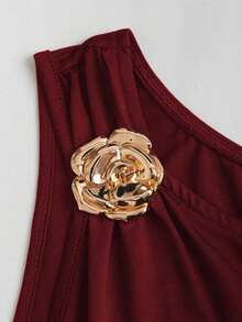 MEXSweetra Vestido de moda con decoración de flor de metal, hombros y bajo fruncidosMEX D6KJ - Rosa - Ver 10