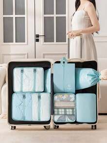 7pcs Large Capacity Travel Organizer Bags, Waterproof Portable Packing Cubes For Clothes, Pants, Shoes, Socks, Luggage Organizer - Blue - View 9