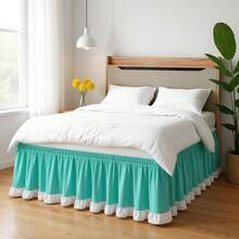 1 chiếc ga phủ giường xếp ly màu trắng, viền ren, ga phủ giường chống bụi, ga phủ giường co giãn phù hợp cho phòng ngủ, phòng khách, khách sạn. - Màu xanh nhạt - Xem 26