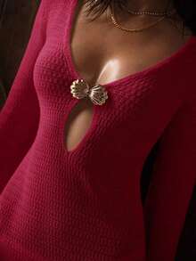 PREMIUM DRESS OVERCOAT WITH METAL SHELL EMBELLISHMENT - Bordeaux - View 8