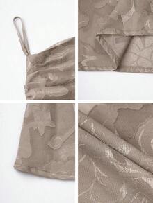 Vestido de verano sexy y elegante para mujer de Unadoll, con cinturón de cordón en la cintura y diseño sin espalda, hecho de tela jacquard, adecuado para vacaciones, playa, citas, vuelta al colegio, bodas, fiestas y otras ocasiones - Caqui - Ver 8