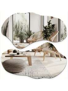 1/2pcs Asymmetric Wall Mirror, Asymmetrical Curved Retro-Style Decorative Mirror, Modern Mirror Wall Panel Decoration, Home Decor Living Room, Bathroom Decor, Wall Decor, Suitable For Living Room / Foyer / Bathroom (Please Confirm If The Actual Size Matches Your Expectations) - Silver - View 7