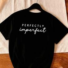 Single Garment, Not A 3-Piece Set. 1 Piece/Set Of Short-Sleeved T-Shirts Suitable For Streetwear. Oversized Crew Neck Top For Daily Outings, Camping, Concerts, Hip-Hop, Rock, And Rap Events. Women's Basic Crew Neck Short-Sleeved T-Shirts, 100% Cotton With A Cute Heart Print - 黑色 - 查看 2